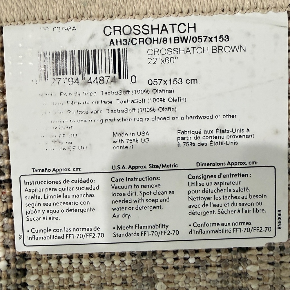 Mainstays Crosshatch Brown Geometric Indoor Runner Rug, 1' 10" x 5' - Picture 7 of 7